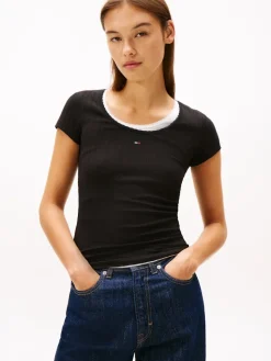 Tommy Jeans Shirts*TJW SLIM IRREGULAR RIB SS Black