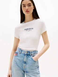 Tommy Jeans Shirts*TJW SLIM LOGO 2 POINTELLE TEE ecru