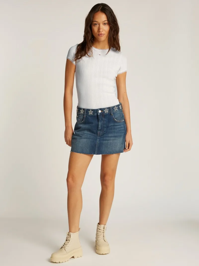 Tommy Jeans Shirts*TJW SLIM POINTELLE RIB TEE ecru