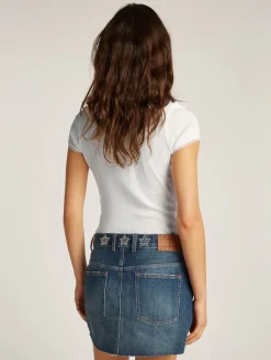 Tommy Jeans Shirts*TJW SLIM POINTELLE RIB TEE ecru