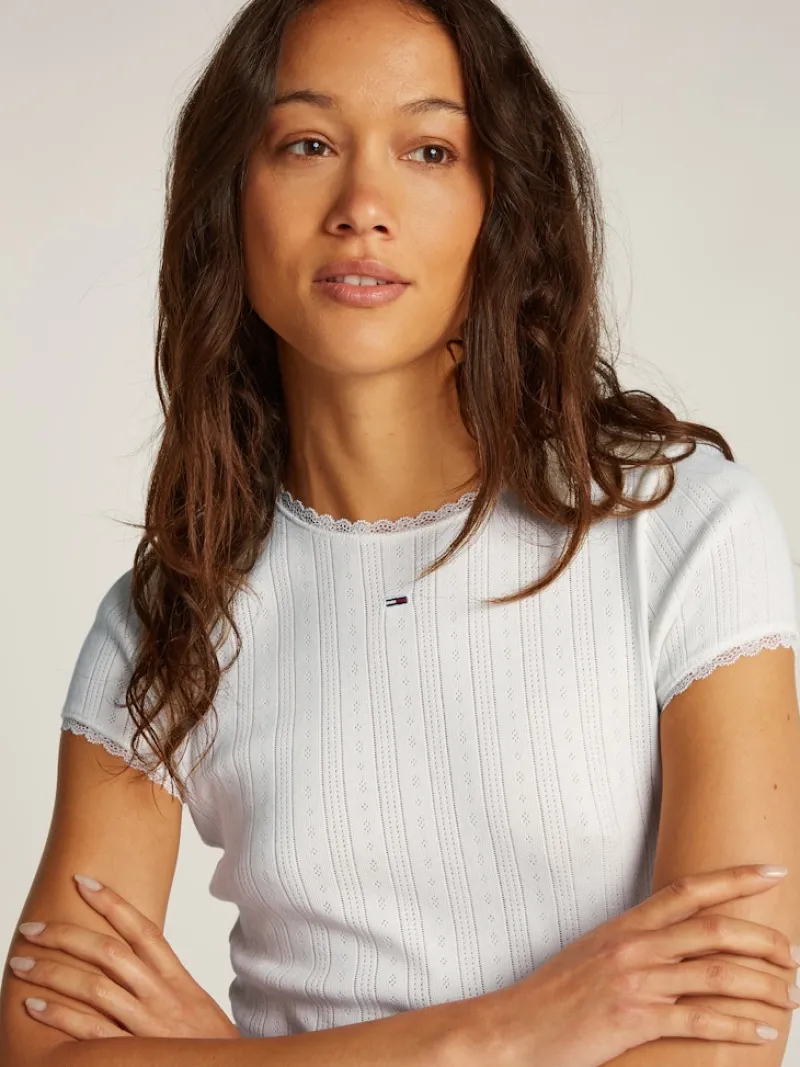 Tommy Jeans Shirts*TJW SLIM POINTELLE RIB TEE ecru