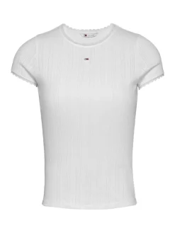 Tommy Jeans Shirts*TJW SLIM POINTELLE RIB TEE ecru