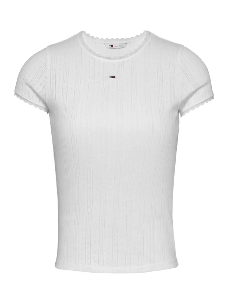 Tommy Jeans Shirts*TJW SLIM POINTELLE RIB TEE ecru