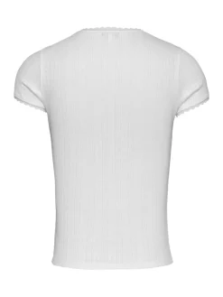Tommy Jeans Shirts*TJW SLIM POINTELLE RIB TEE ecru