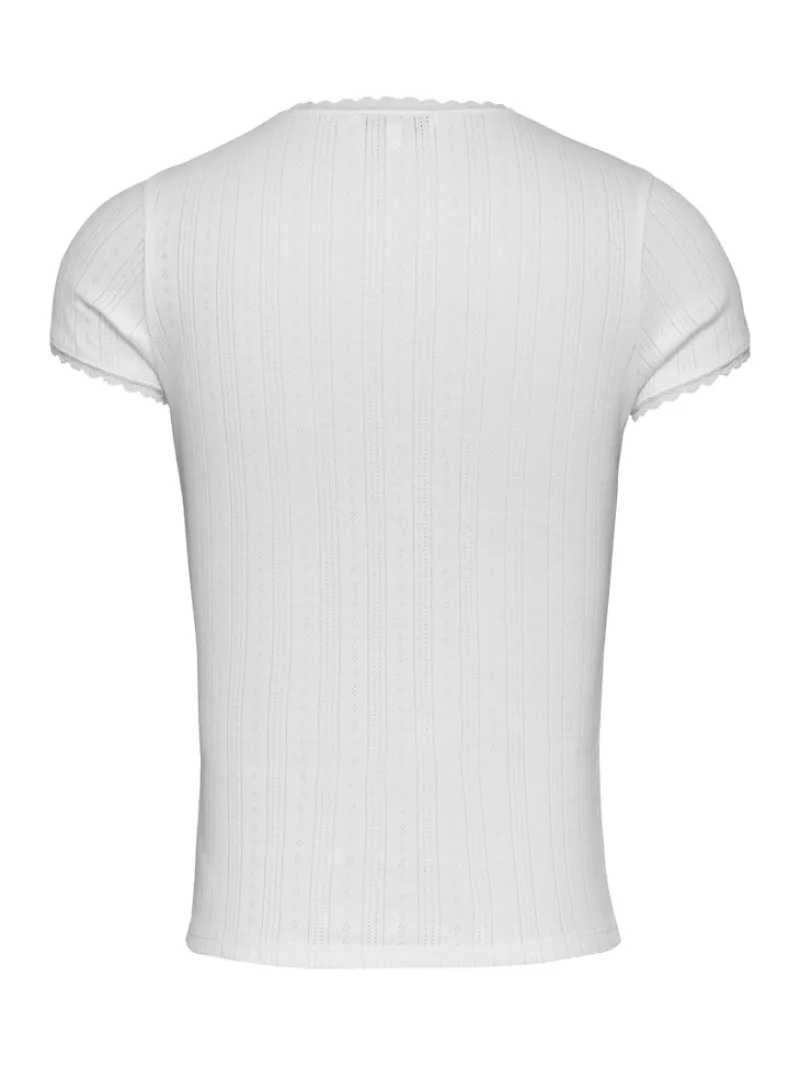 Tommy Jeans Shirts*TJW SLIM POINTELLE RIB TEE ecru