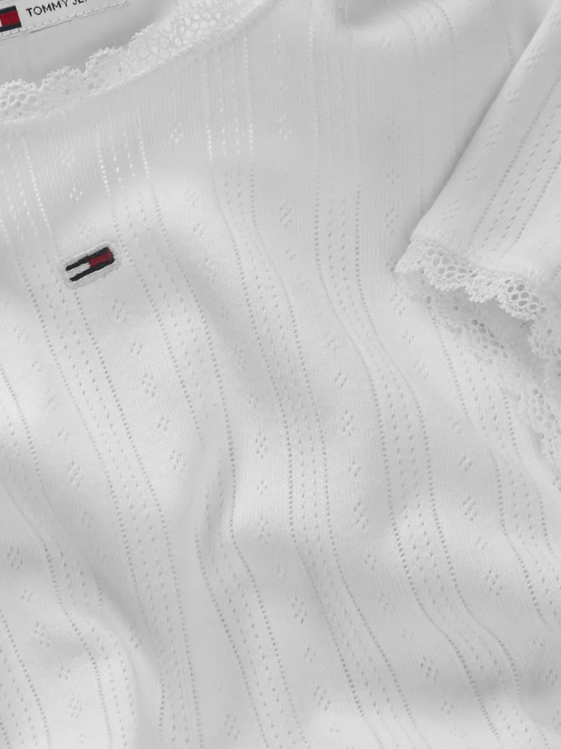 Tommy Jeans Shirts*TJW SLIM POINTELLE RIB TEE ecru