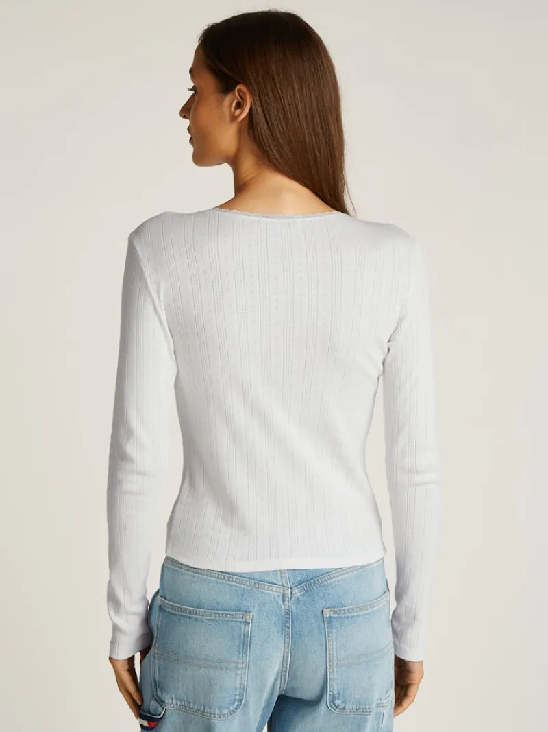 Tommy Jeans Shirts*TJW SLIM POINTELLE RIB TEE LS ecru