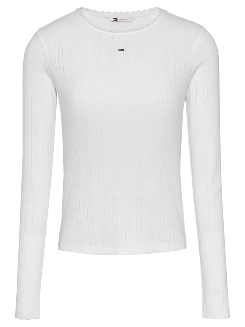 Tommy Jeans Shirts*TJW SLIM POINTELLE RIB TEE LS ecru