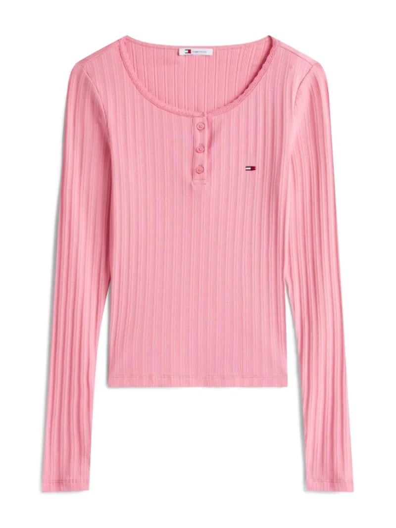 Tommy Jeans Shirts*TJW SLIM SH IRREGULAR RIB LS mystic pink