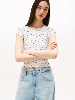 Tommy Jeans Shirts*TJW SLIM SH SS pointelle aop