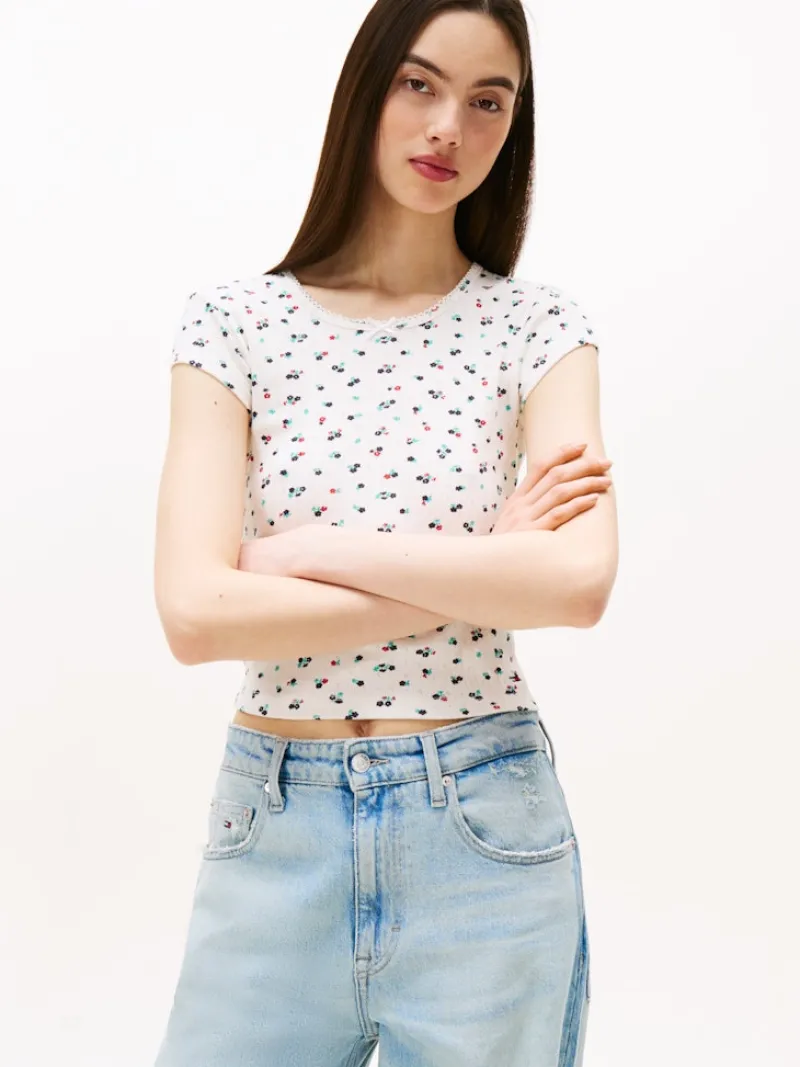 Tommy Jeans Shirts*TJW SLIM SH SS pointelle aop