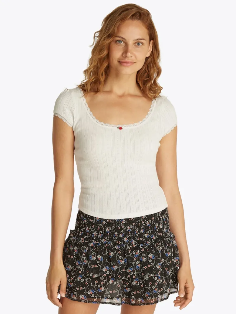 Tommy Jeans Shirts*TJW SLIM SH POINTELLE SS TEE EXT ecru