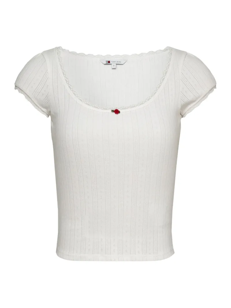 Tommy Jeans Shirts*TJW SLIM SH POINTELLE SS TEE EXT ecru