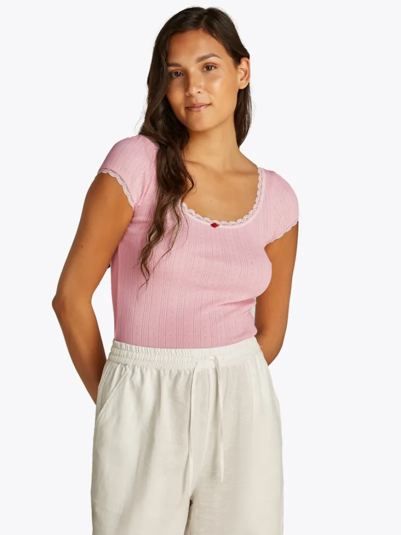 Tommy Jeans Shirts*TJW SLIM SH POINTELLE SS TEE EXT precious pink