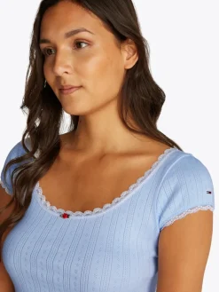 Tommy Jeans Shirts*TJW SLIM SH POINTELLE SS TEE EXT sweet blue