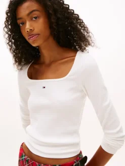 Tommy Jeans Shirts*TJW SLIM SOFT RIB LS TEE ecru