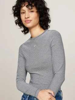 Tommy Jeans Shirts*TJW SLIM STRIPE ESSENTIAL RIB LS dark night navy - stripe