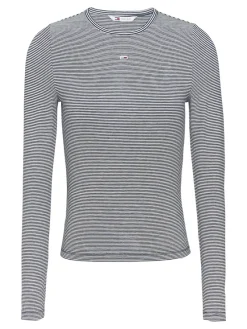Tommy Jeans Shirts*TJW SLIM STRIPE ESSENTIAL RIB LS dark night navy - stripe