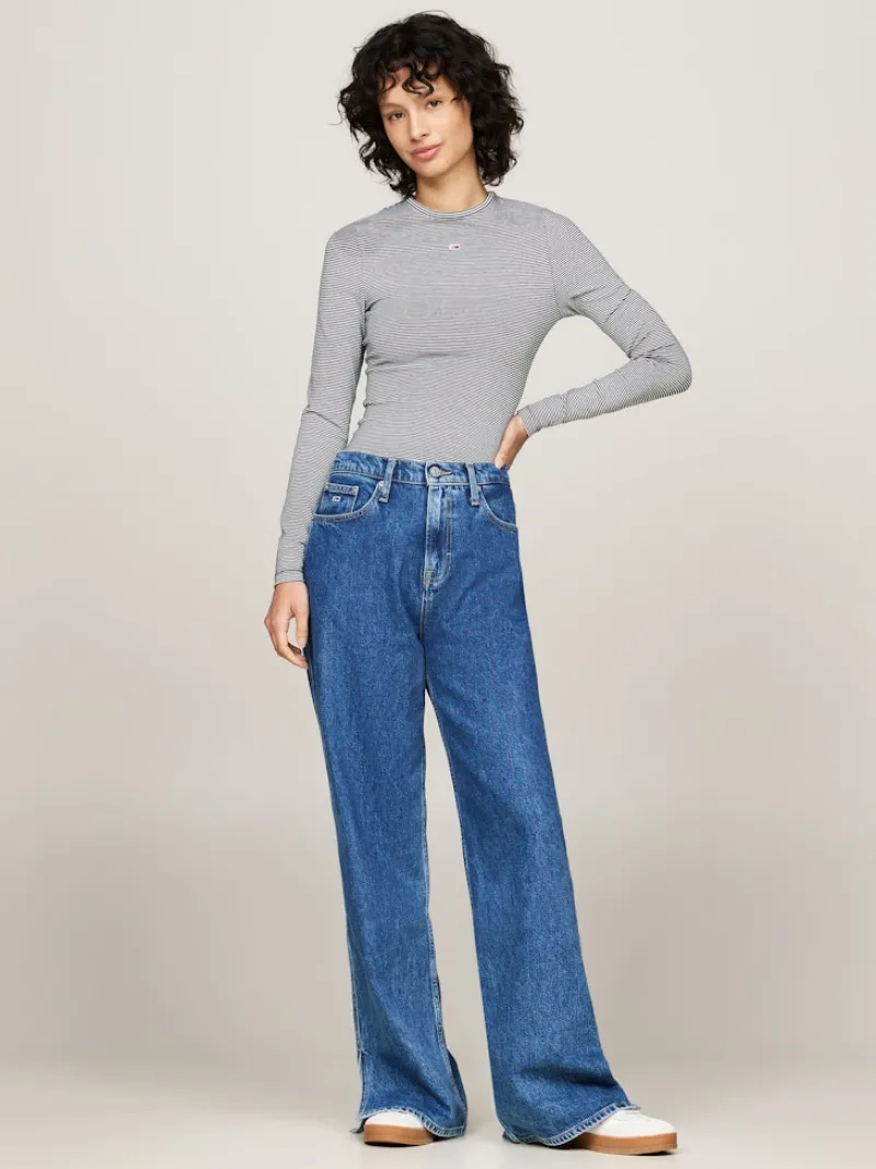 Tommy Jeans Shirts*TJW SLIM STRIPE ESSENTIAL RIB LS dark night navy - stripe