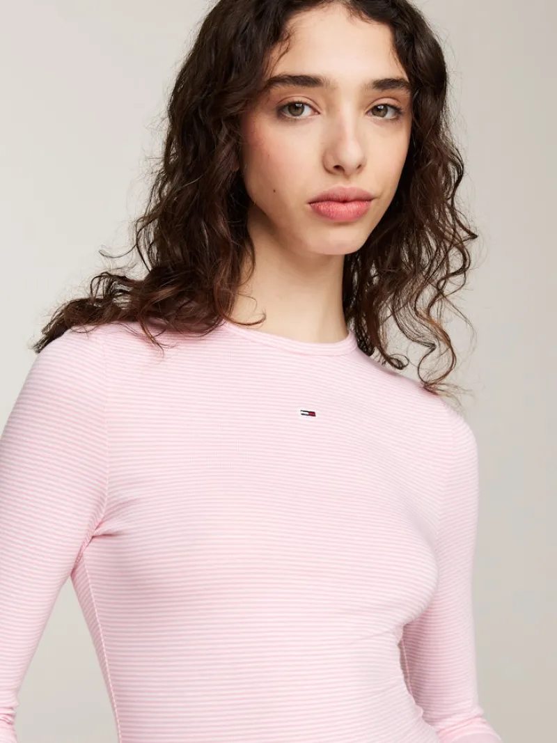 Tommy Jeans Shirts*TJW SLIM STRIPE ESSENTIAL RIB LS ballet pink - stripe