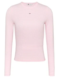 Tommy Jeans Shirts*TJW SLIM STRIPE ESSENTIAL RIB LS ballet pink - stripe