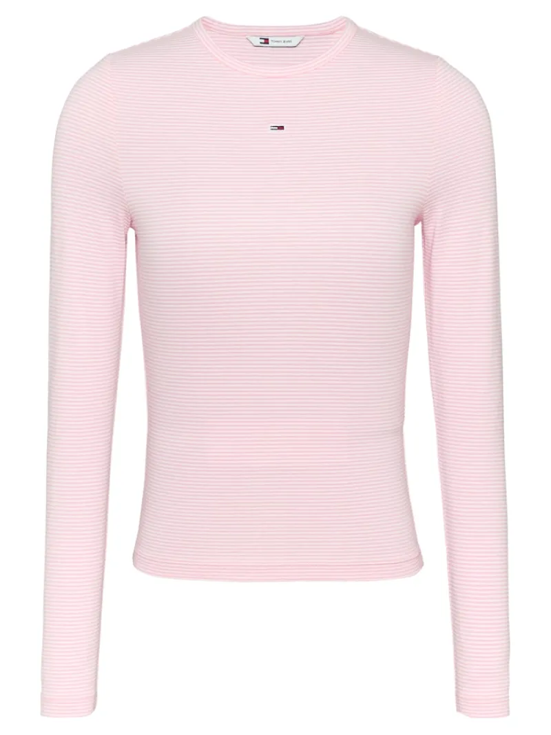 Tommy Jeans Shirts*TJW SLIM STRIPE ESSENTIAL RIB LS ballet pink - stripe
