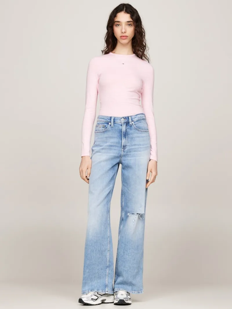 Tommy Jeans Shirts*TJW SLIM STRIPE ESSENTIAL RIB LS ballet pink - stripe