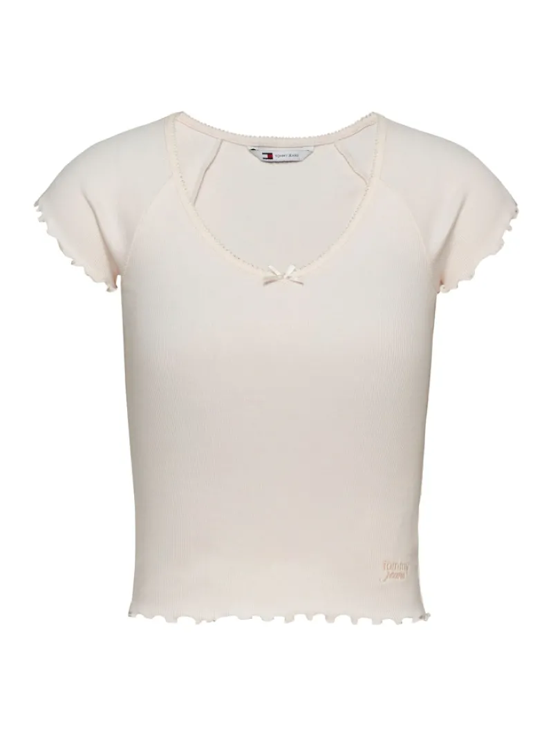 Tommy Jeans Shirts*TJW SLIM VNECK GMD RIB SS ancient white