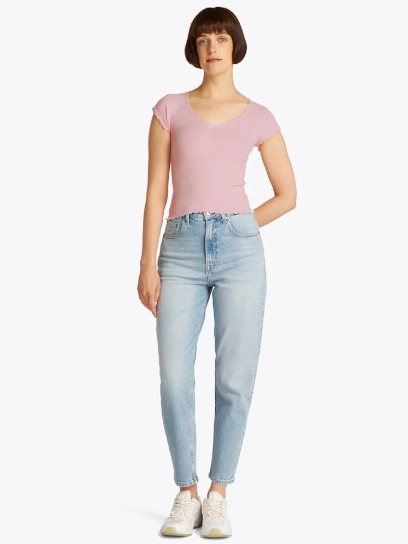 Tommy Jeans Shirts*TJW SLIM VNECK GMD RIB SS precious pink