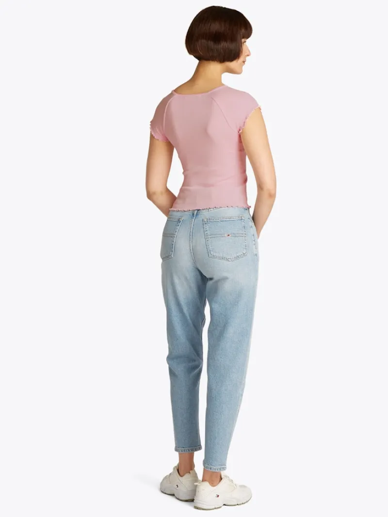 Tommy Jeans Shirts*TJW SLIM VNECK GMD RIB SS precious pink