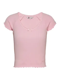 Tommy Jeans Shirts*TJW SLIM VNECK GMD RIB SS precious pink