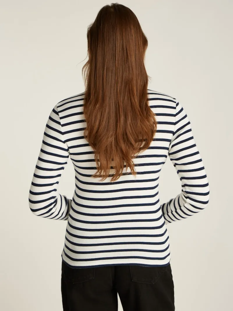 Tommy Jeans Shirts*TJW SLM BUTTON RIB C-NECK LS EXT navy-white stripe