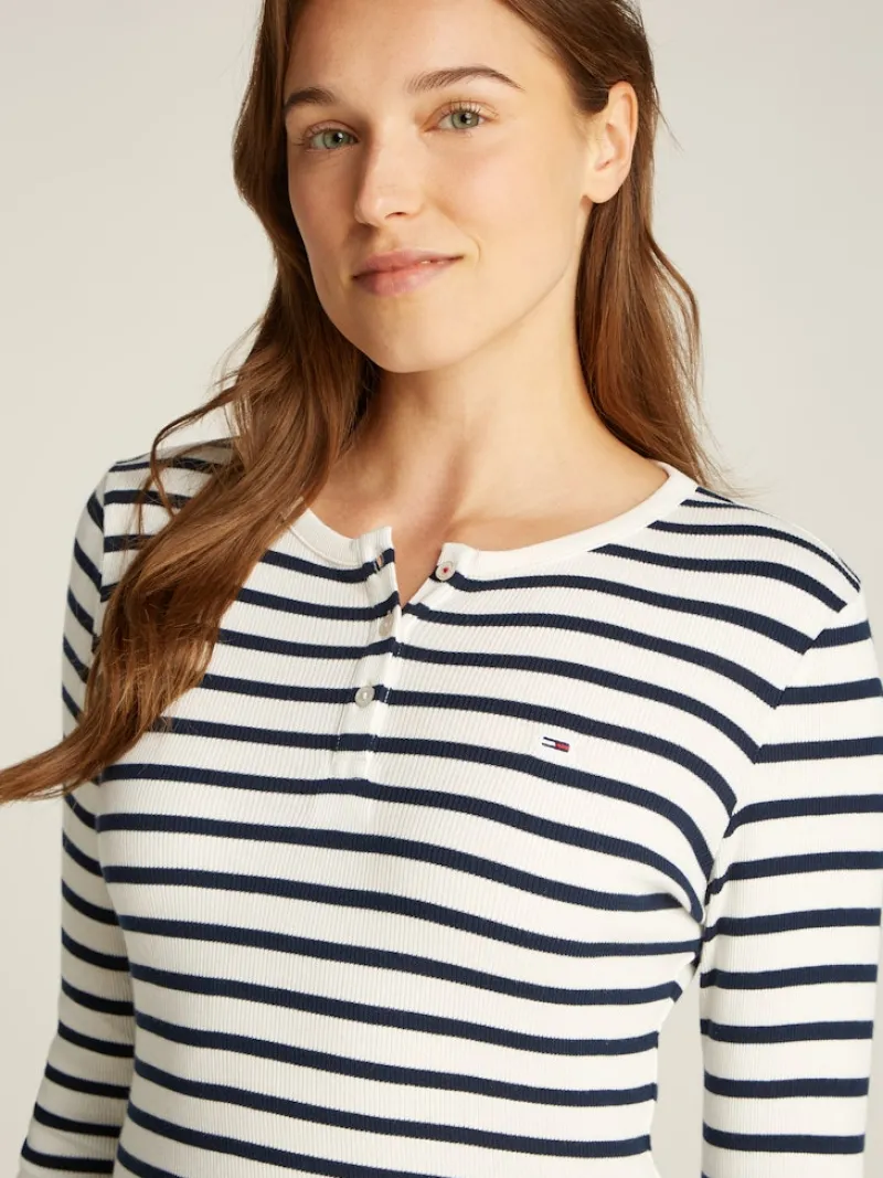 Tommy Jeans Shirts*TJW SLM BUTTON RIB C-NECK LS EXT navy-white stripe