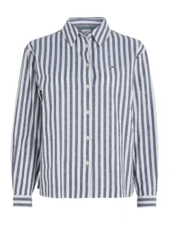 Tommy Jeans Blusen*TJW STRIPED LINEN BLEND BF SHIRT twilight navy - stripe