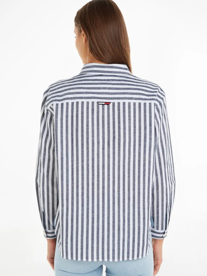 Tommy Jeans Blusen*TJW STRIPED LINEN BLEND BF SHIRT twilight navy - stripe