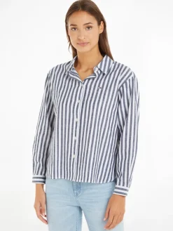 Tommy Jeans Blusen*TJW STRIPED LINEN BLEND BF SHIRT twilight navy - stripe