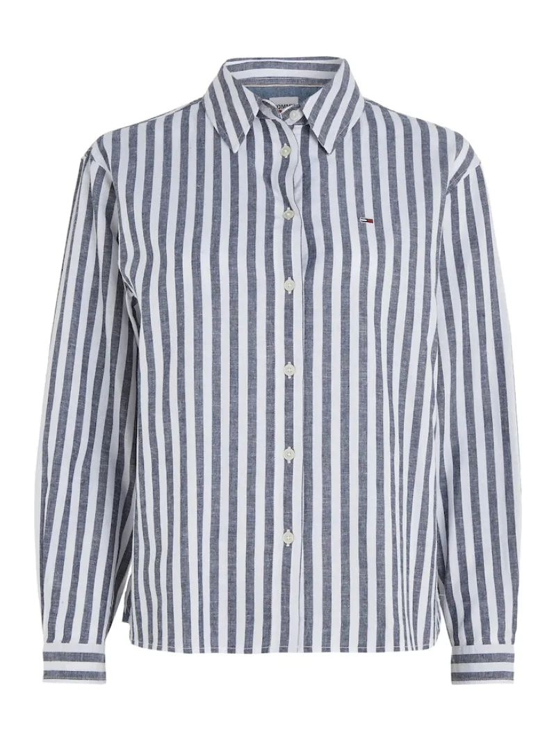 Tommy Jeans Blusen*TJW STRIPED LINEN BLEND BF SHIRT twilight navy - stripe