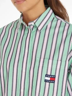 Tommy Jeans Blusen*TJW ULTRA OVERSIZED STRIPE SHIRT coastal green - multi