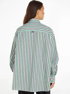 Tommy Jeans Blusen*TJW ULTRA OVERSIZED STRIPE SHIRT coastal green - multi