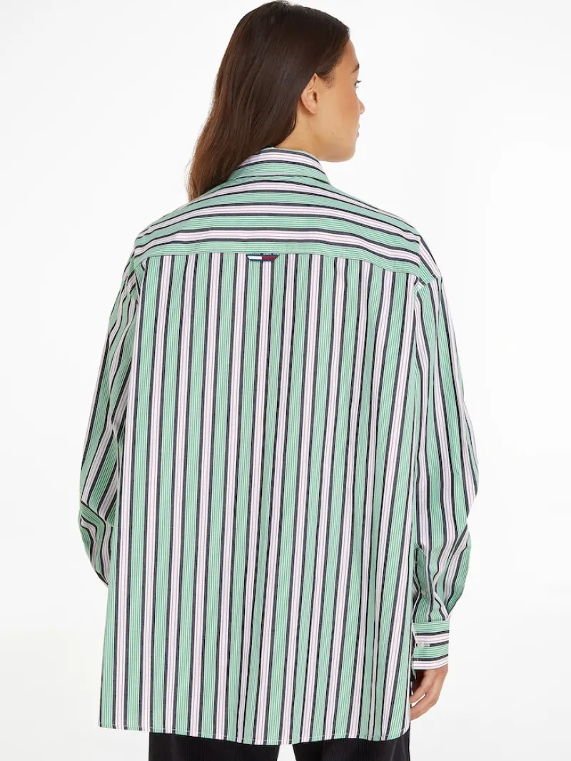 Tommy Jeans Blusen*TJW ULTRA OVERSIZED STRIPE SHIRT coastal green - multi
