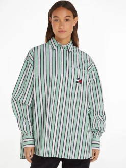 Tommy Jeans Blusen*TJW ULTRA OVERSIZED STRIPE SHIRT coastal green - multi