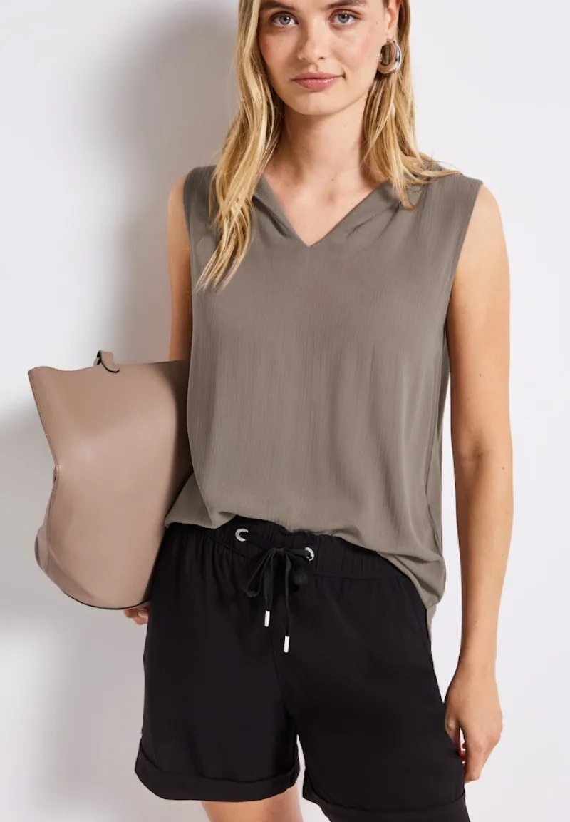 Street One Shirts*Top mit Split Neck dark tumbled beige