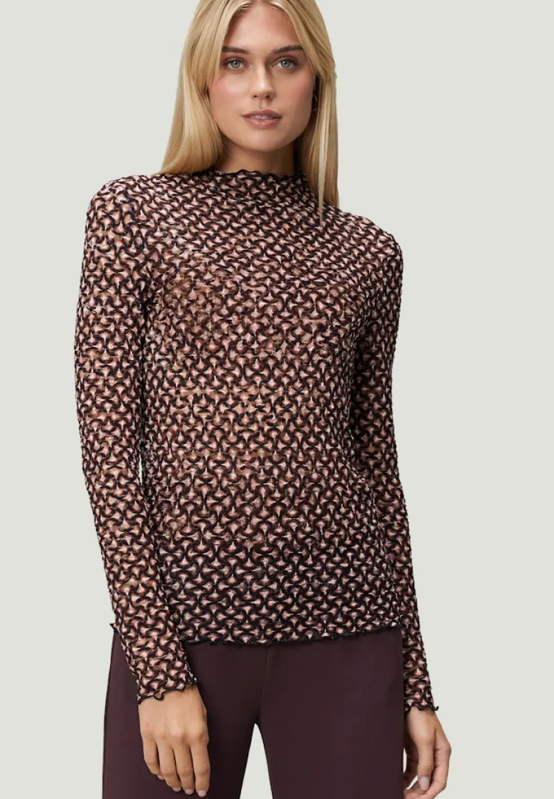 Zero Shirts*transparentes Shirt mit Stehkragen blackcamel