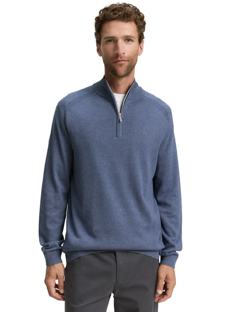 Tom Tailor Pullover & Sweatshirts|Big Boys*Troyer Strickpullover mit Logo-Stickerei vintage indigo blue melange