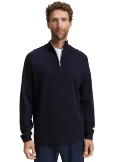 Tom Tailor Pullover & Sweatshirts|Big Boys*Troyer Strickpullover mit Logo-Stickerei knitted navy melange