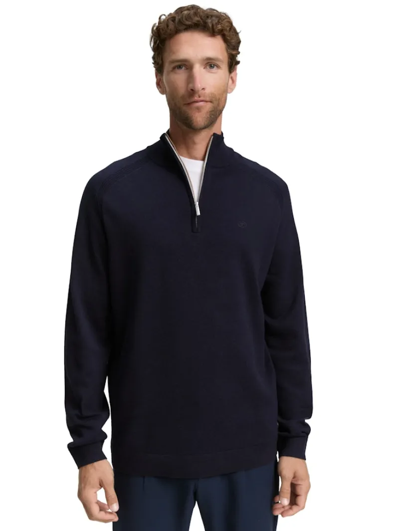Tom Tailor Pullover & Sweatshirts|Big Boys*Troyer Strickpullover mit Logo-Stickerei knitted navy melange