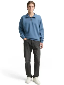 Tom Tailor Denim Pullover & Sweatshirts*Troyer Sweatshirt mit Logo-Badge dusty denim blue