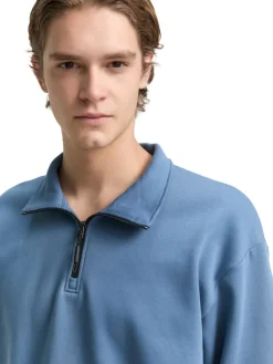 Tom Tailor Denim Pullover & Sweatshirts*Troyer Sweatshirt mit Logo-Badge dusty denim blue