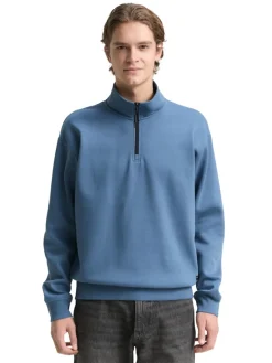 Tom Tailor Denim Pullover & Sweatshirts*Troyer Sweatshirt mit Logo-Badge dusty denim blue