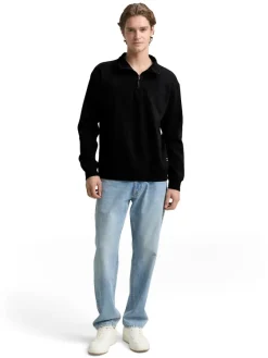 Tom Tailor Denim Pullover & Sweatshirts*Troyer Sweatshirt mit Logo-Badge Black